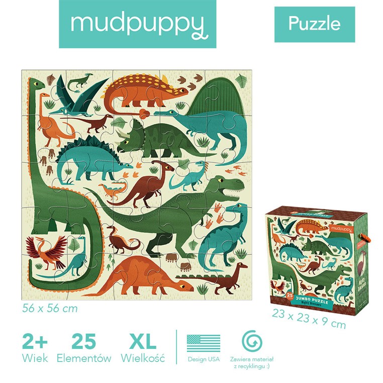 Mudpuppy, Puzzle podłogowe Jumbo Potężne dinozaury 25 elementów
