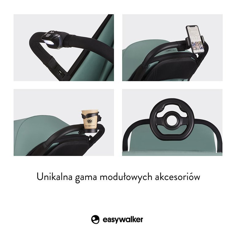Easywalker, Miley Kompaktowy wózek spacerowy ze zintegrowaną torbą transportową Coral Green Easywalker, Miley Kompaktowy wózek spacerowy ze zintegrowaną torbą transportową Coral Green