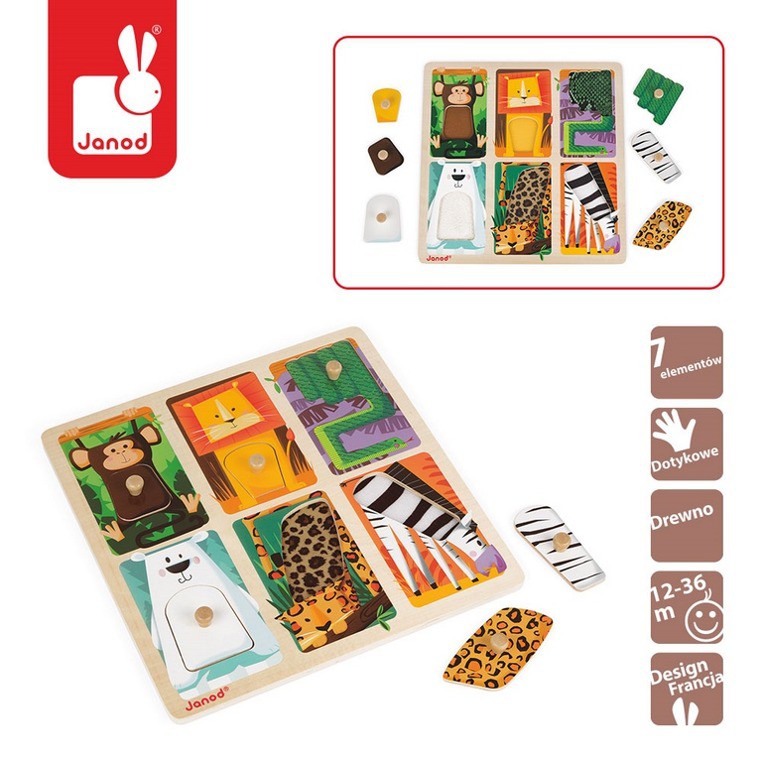 Janod, puzzle sensoryczne drewniane Zwierzątka w ZOO, Janod, puzzle sensoryczne drewniane Zwierzątka w ZOO,