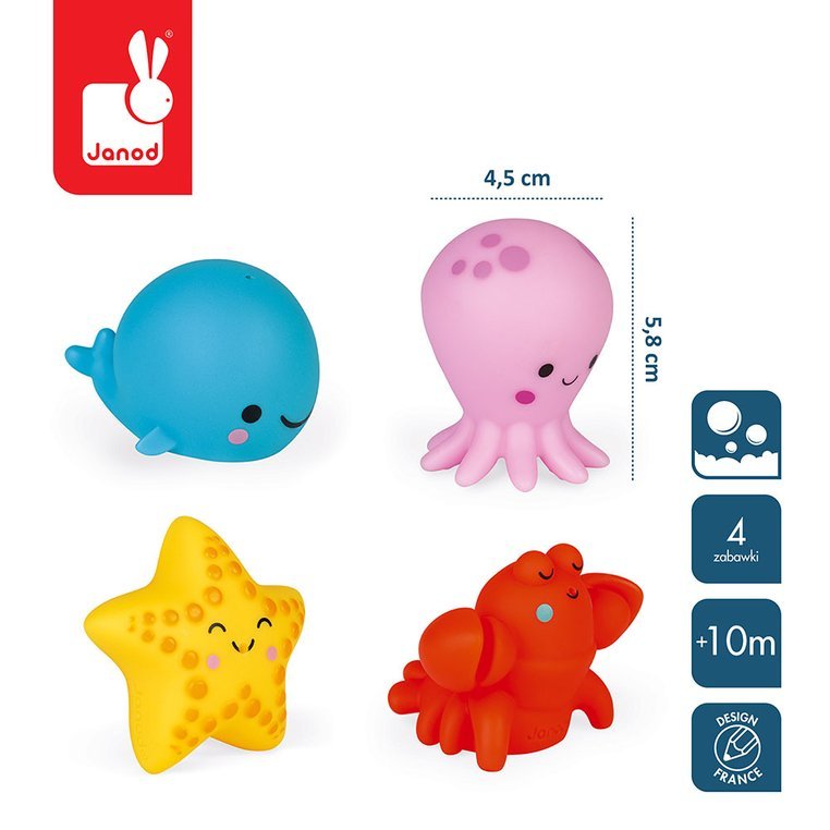 Janod, Zestaw do kąpieli 4 zwierzątka morskie 10 m+