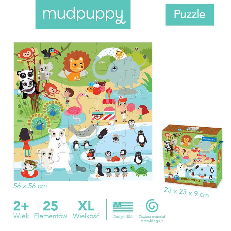 ARCHIWUM Mudpuppy, Puzzle podłogowe Jumbo W ZOO 25 elementów 2+