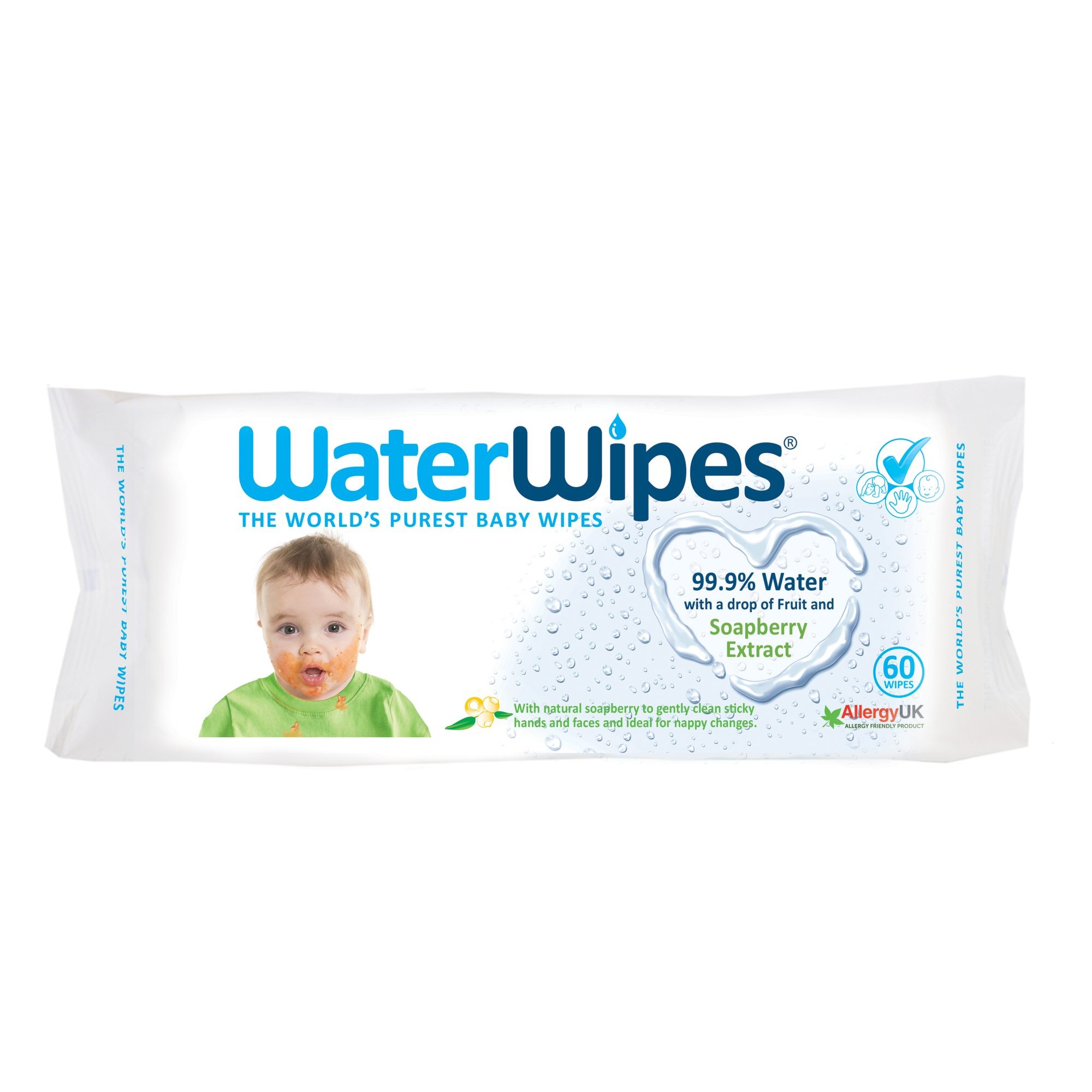 WaterWipes, Chusteczki nasączane czystą wodą, Soapberry (z dodatkiem wyciągu z orzechów mydlanych)