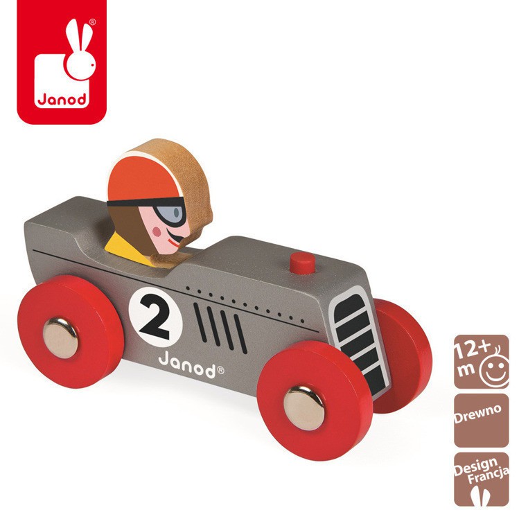 Janod, wyścigówka drewniana Retromotor srebrna