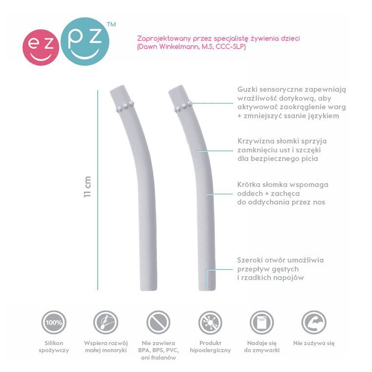 EZPZ, Zestaw uzupełniających silikonowych słomek do kubeczka Mini Cup 2 szt. pastelowa szarość EZPZ, Zestaw uzupełniających silikonowych słomek do kubeczka Mini Cup 2 szt. pastelowa szarość