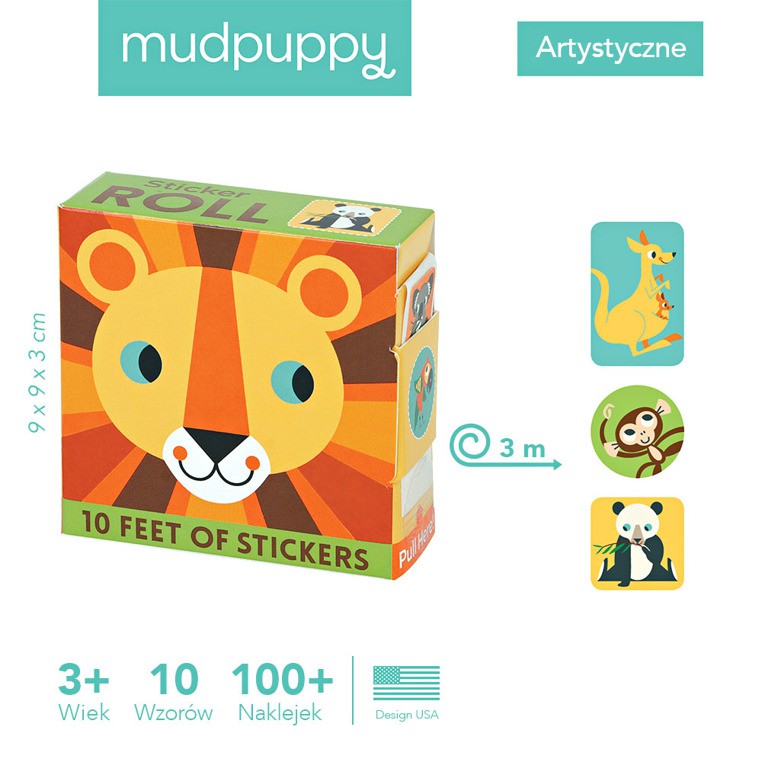 MUDPUPPY, Naklejki na rolce Zwierzęta świata 100 szt. MUDPUPPY, Naklejki na rolce Zwierzęta świata 100 szt.