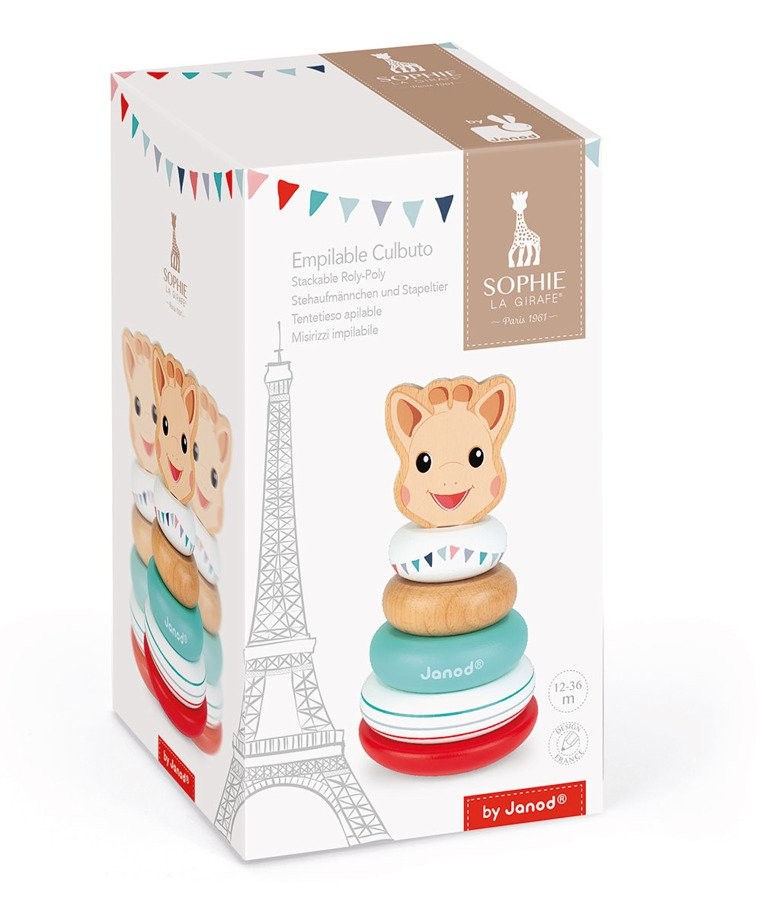 Janod, Układanka drewniana piramida wańka-wstańka Żyrafka Sophie Janod, Układanka drewniana piramida wańka-wstańka Żyrafka Sophie