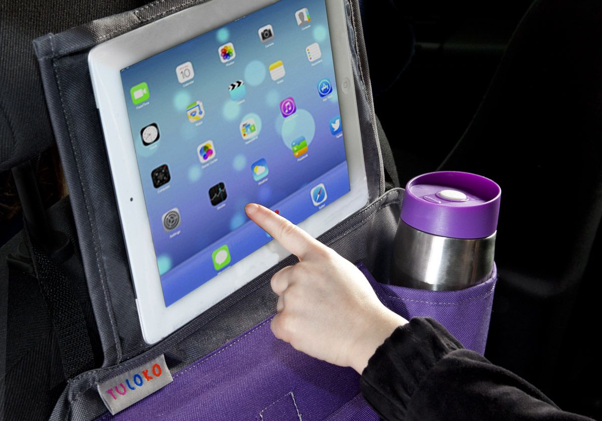 Organizer samochodowy z oknem na tablet - szary z turkusem