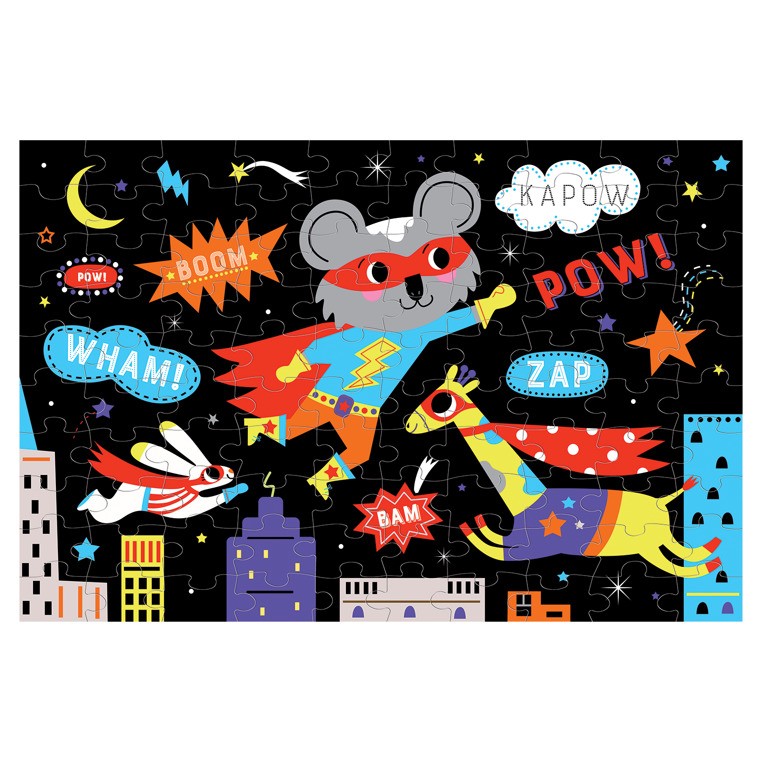 Mudpuppy, Puzzle świecące w ciemności Superbohaterowie 100 elementów 5+ Mudpuppy, Puzzle świecące w ciemności Superbohaterowie 100 elementów 5+