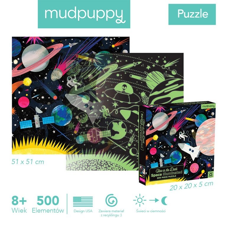 Mudpuppy, Puzzle rodzinne świecące w ciemności Kosmos 500 elementów 8+