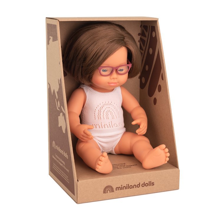 Miniland Doll, Lalka dziewczynka Europejka DS z okularami 38cm