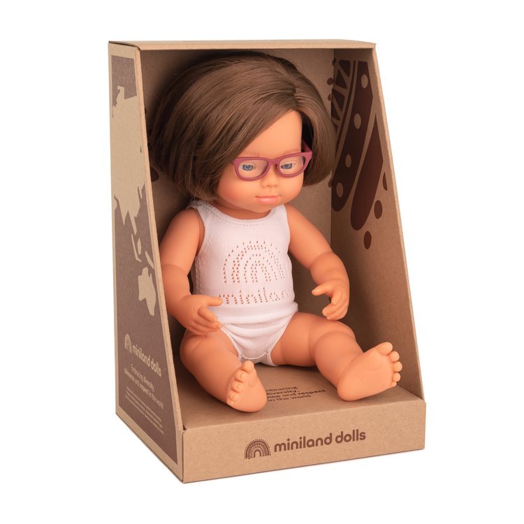 Miniland Doll, Lalka dziewczynka Europejka DS z okularami 38cm Miniland Doll, Lalka dziewczynka Europejka DS z okularami 38cm