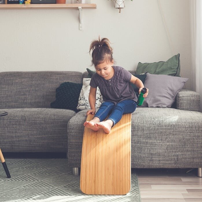 Wobbel, Deska do balansowania Original bielona z filcem, Mustard Wobbel, Deska do balansowania Original bielona z filcem, Mustard