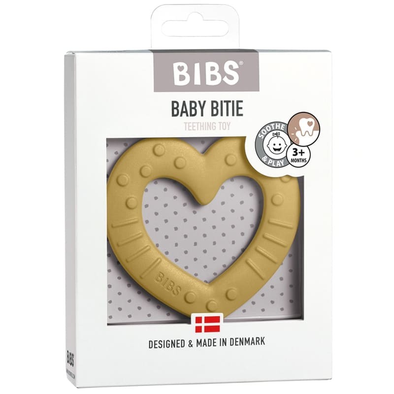 Bibs, Baby Bitie Heart Mustard gryzak dla niemowlaka