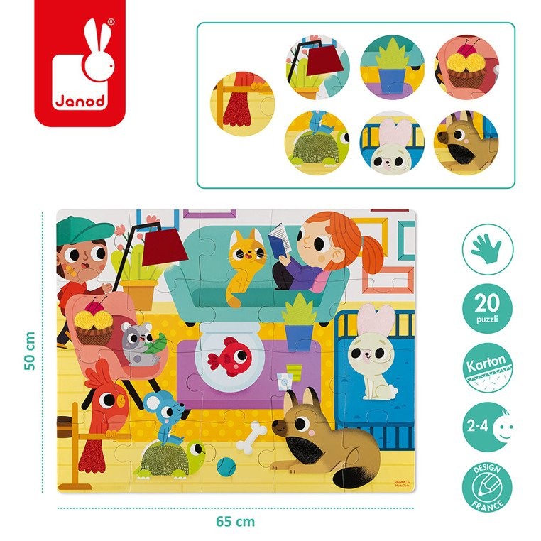 Janod, Puzzle sensoryczne 20 elementów Zwierzęta domowe Janod, Puzzle sensoryczne 20 elementów Zwierzęta domowe