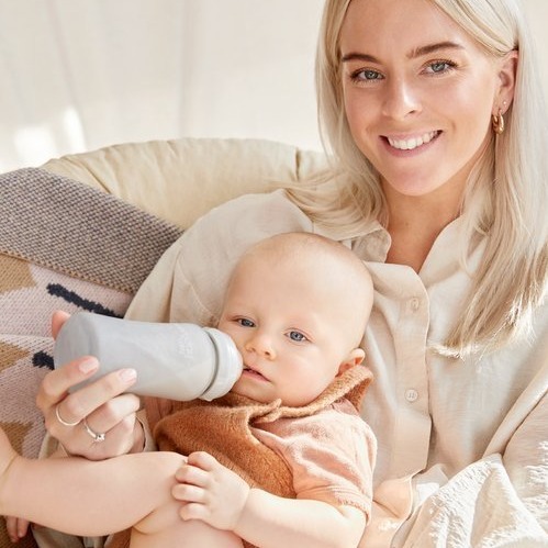 Everyday Baby, Szklana butelka ze smoczkiem M, 240 ml - szara