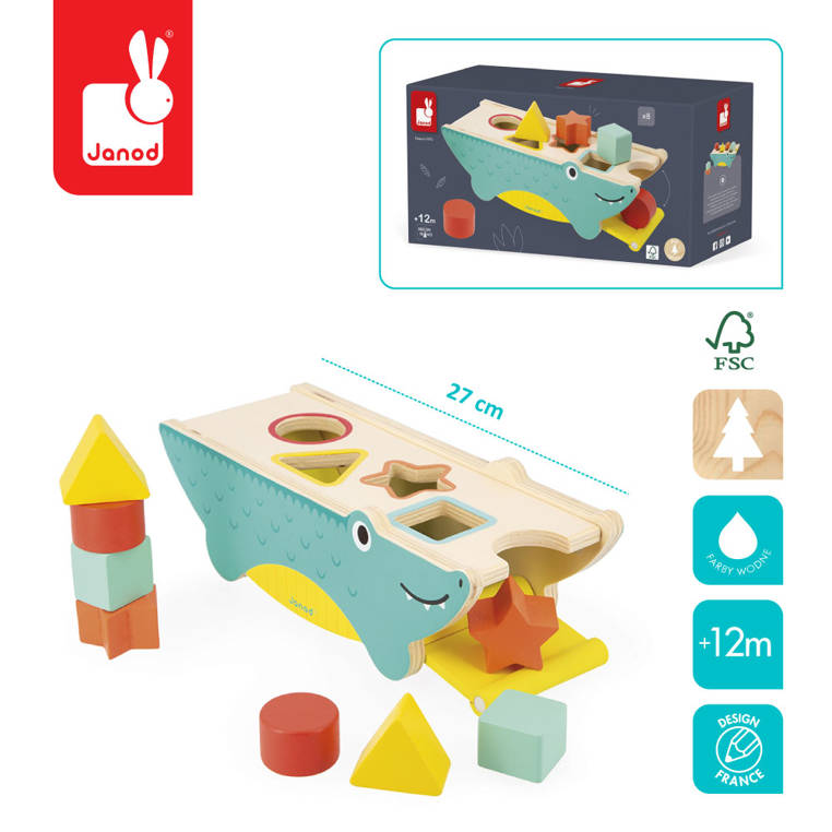 Janod, Drewniany sorter krokodyl Tropik 12m+ Janod, Drewniany sorter krokodyl Tropik 12m+