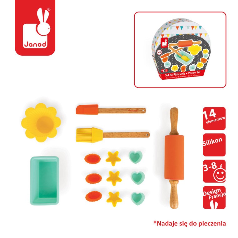 Janod, Zestaw do pieczenia ciasteczek 14 elementów Happy Day