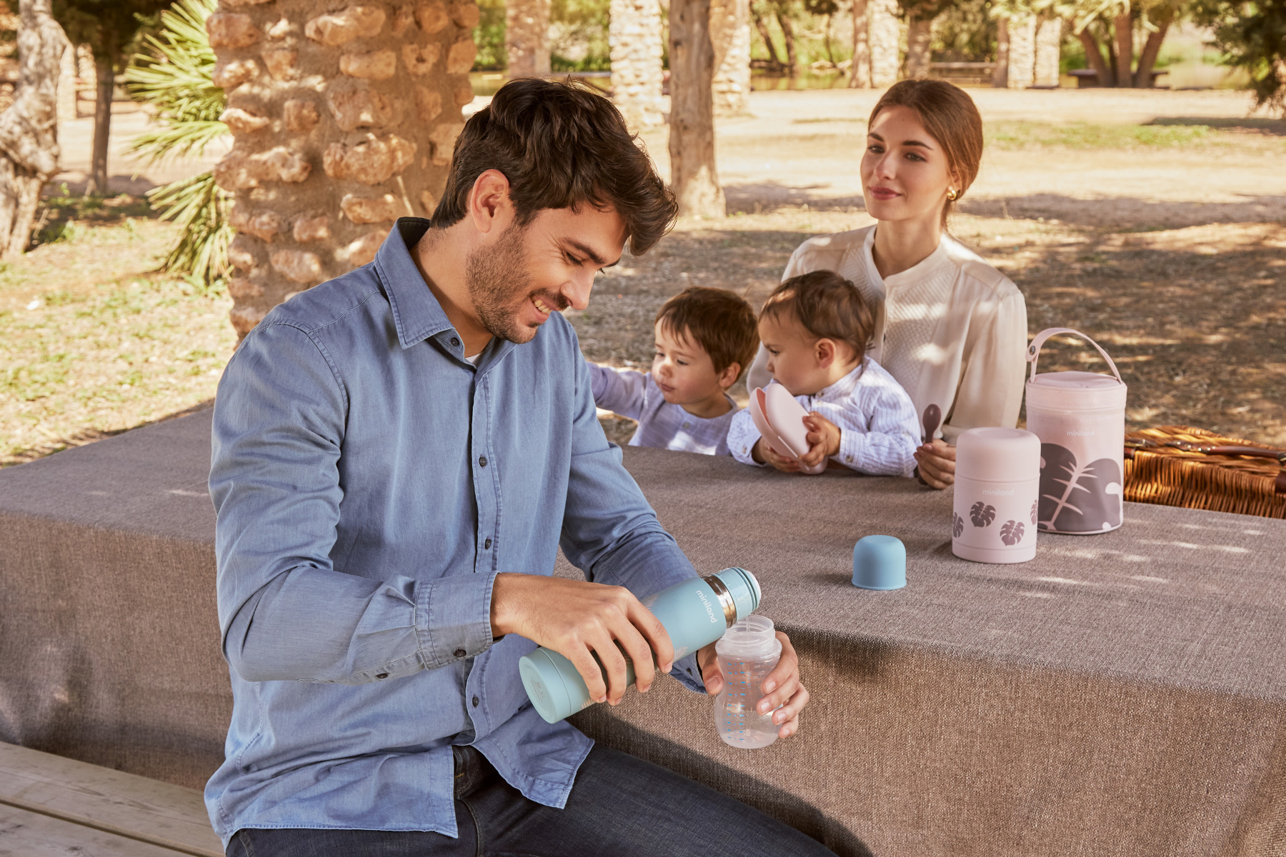 Miniland, Termos do posiłków Terra 600 ml  pudrowy róż liście