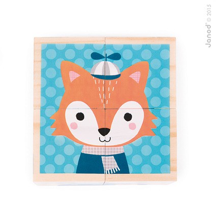 Janod, klocki drewniane Puzzle 6w1 Las