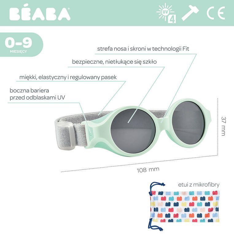 Beaba, Okulary przeciwsłoneczne dla dzieci z elastyczną opaską 0-9 miesięcy Aqua