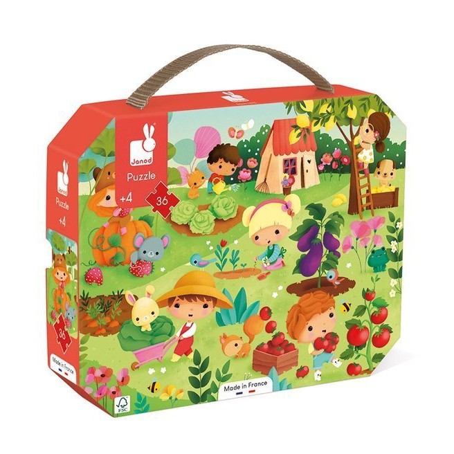 Janod, Puzzle w walizce Ogród 36 elementów 4+ Janod, Puzzle w walizce Ogród 36 elementów 4+