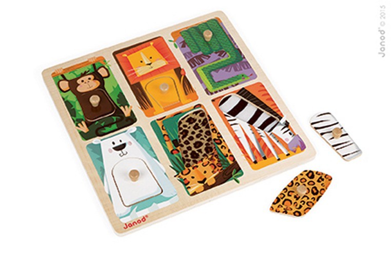Janod, puzzle sensoryczne drewniane Zwierzątka w ZOO, Janod, puzzle sensoryczne drewniane Zwierzątka w ZOO,