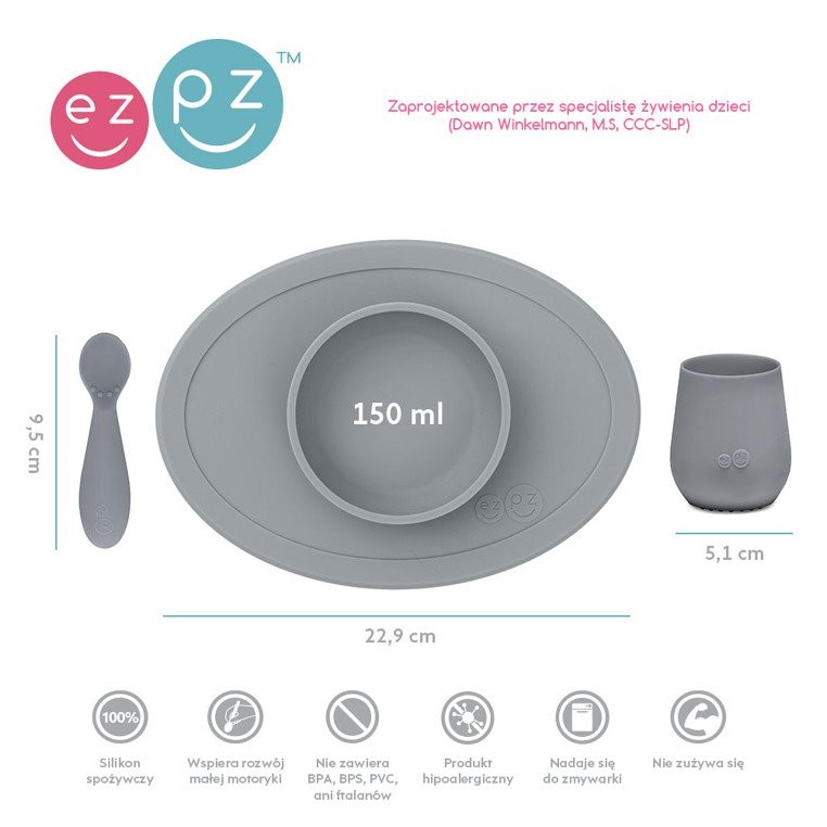 EZPZ, Komplet pierwszych naczyń silikonowych First Foods Set szary