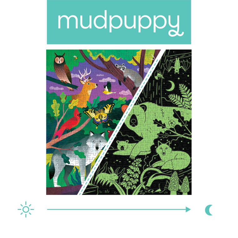 Mudpuppy, Puzzle rodzinne świecące w ciemności 500 elementów 8+ Las