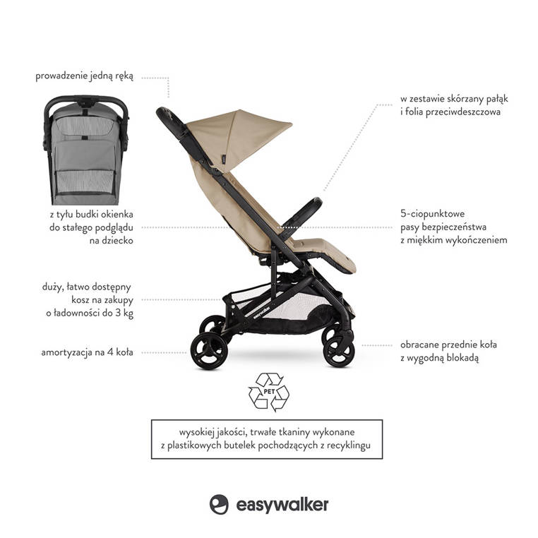 Easywalker, Miley² Kompaktowy wózek spacerowy z torbą transportową Sand Taupe