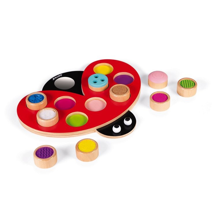 Janod, Układanka drewniana sensoryczna Uczę się przez dotyk Biedronka Janod, Układanka drewniana sensoryczna Uczę się przez dotyk Biedronka