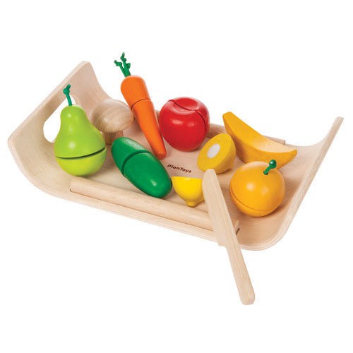 Plan Toys, Warzywa i owoce na tacy - drewniany zestaw do zabawy Plan Toys, Warzywa i owoce na tacy - drewniany zestaw do zabawy