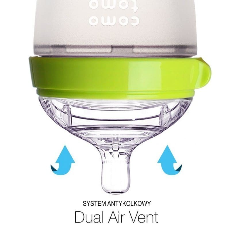 comotomo, antykolkowa butelka silikonowa MOM'S BREAST 250 ml Green BABY