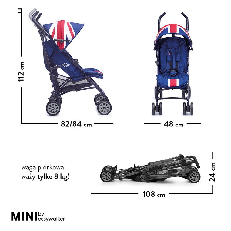 Easywalker, Wózek spacerowy z osłonką przeciwdeszczową XL Union Jack Classic Easywalker, Wózek spacerowy z osłonką przeciwdeszczową XL Union Jack Classic