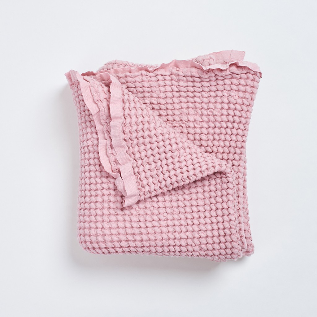 Bimbla, Wafelkowy kocyk lniany Bohem - BRUDNY RÓŻ Bimbla, Wafelkowy kocyk lniany Bohem - BRUDNY RÓŻ