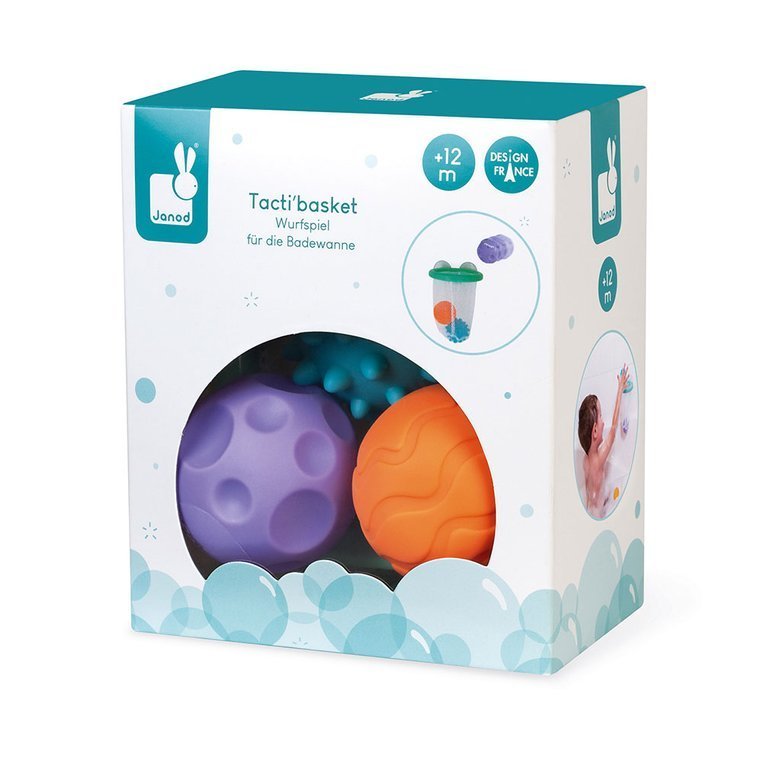 Janod, Gra w koszykówkę do kąpieli kosz z przyssawkami z 3 piłkami 12m+
