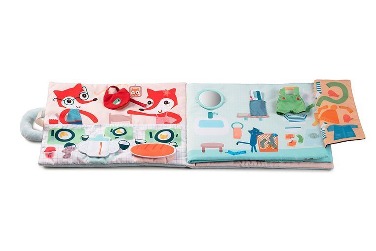 LILLIPUTIENS, Miękka książeczka aktywizująca z mini - przytulanką „Dzień dobry, mały lisku” 18 m+