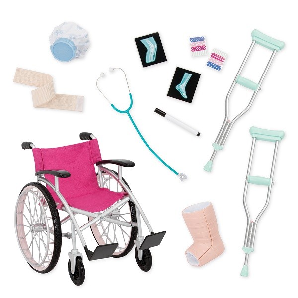 Our Generation, Zestaw z wózkiem inwalidzkim, kulami i akcesoriami – HEALS ON WHEELS Our Generation, Zestaw z wózkiem inwalidzkim, kulami i akcesoriami – HEALS ON WHEELS