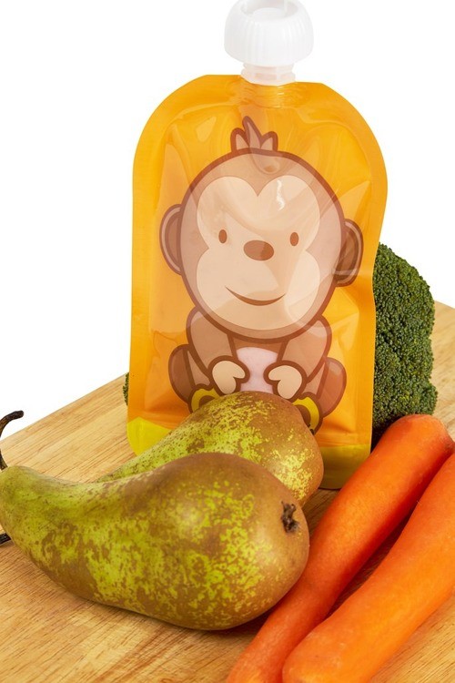 Fill'n Squeeze, Wielorazowe saszetki z podwójnym zipem 6 szt., wzór Wesoła Małpka