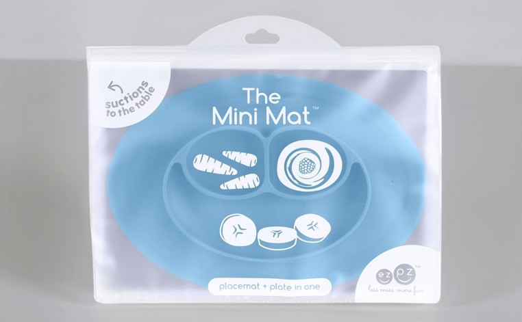 EZPZ, silikonowy talerzyk z podkładką mały 2w1 Mini Mat niebieski
