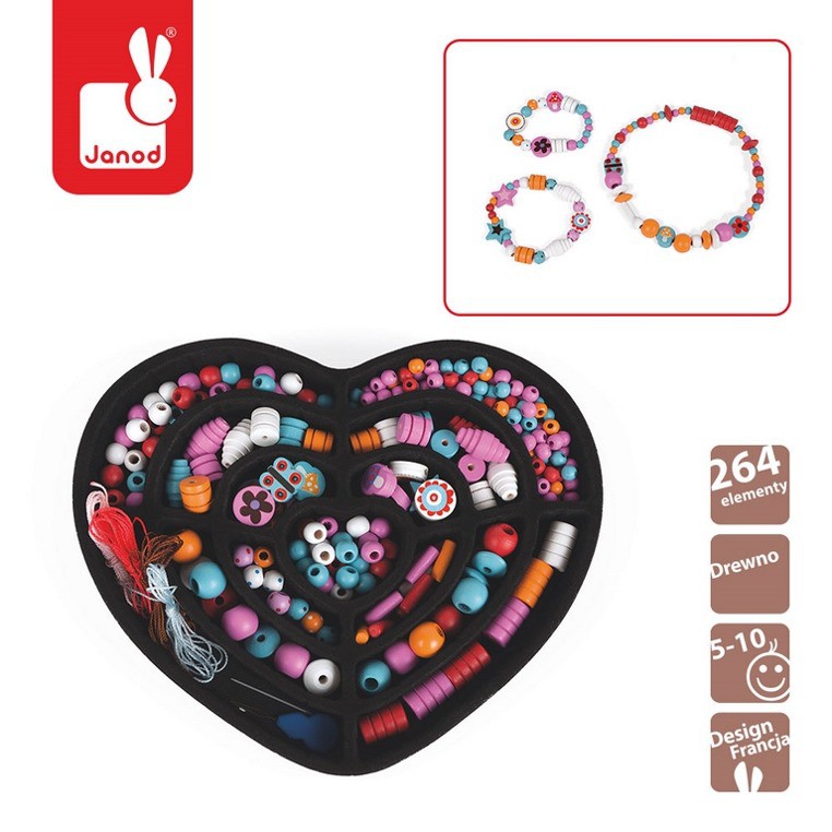 Janod, zestaw do tworzenia biżuterii 250 koralików Dziewczynka,