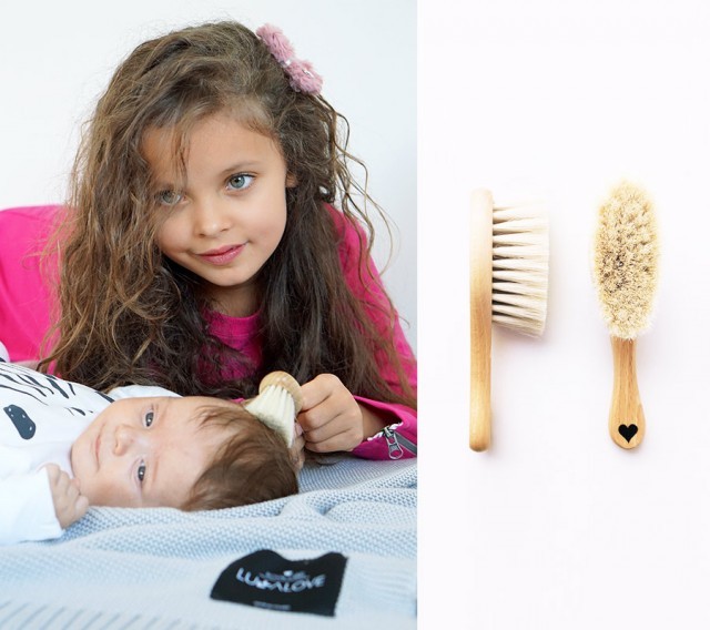 Lullalove, Miękka szczotka z koziego włosia z myjką muślinową- MRB