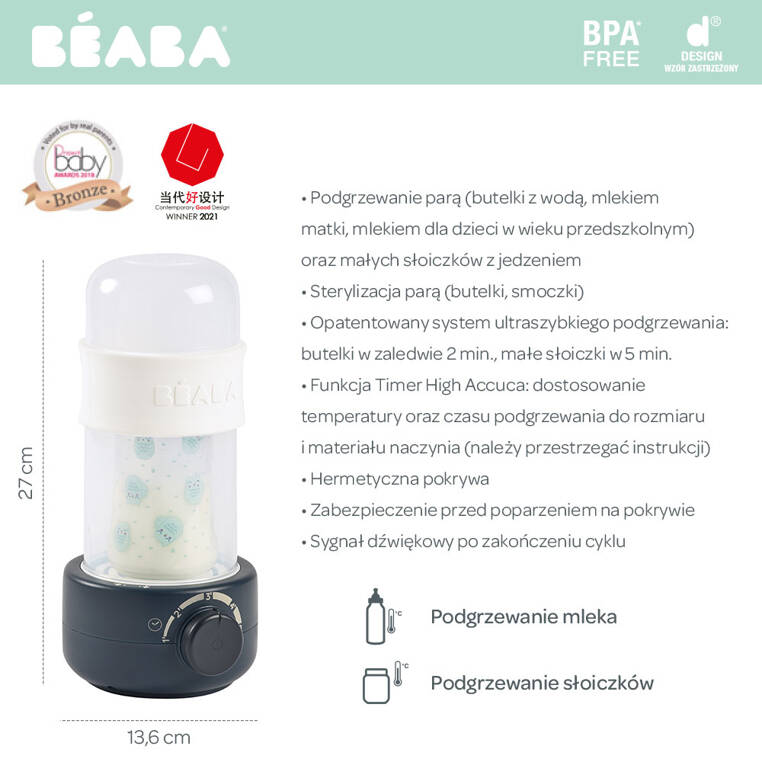 Beaba, Podgrzewacz i sterylizator parowy do butelek i słoiczków Babymilk Second Night blue Beaba, Podgrzewacz i sterylizator parowy do butelek i słoiczków Babymilk Second Night blue