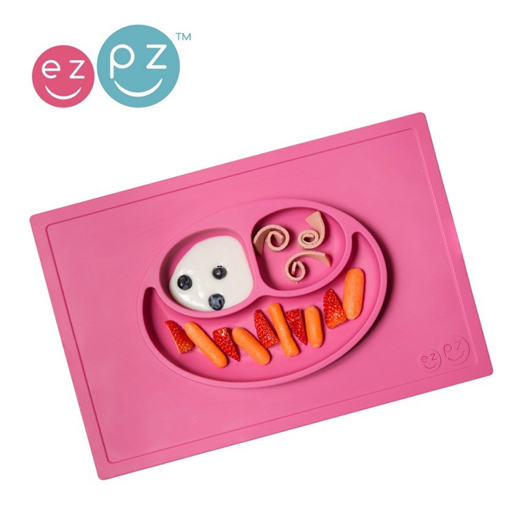 EZPZ, silikonowy talerzyk z podkładką 2w1 Happy Mat różowy EZPZ, silikonowy talerzyk z podkładką 2w1 Happy Mat różowy