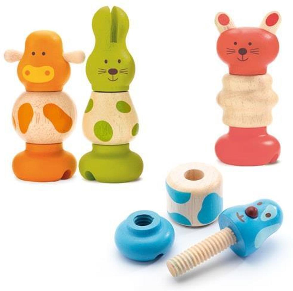 Djeco, drewniana zabawka ŚRUBY -zwierzaki