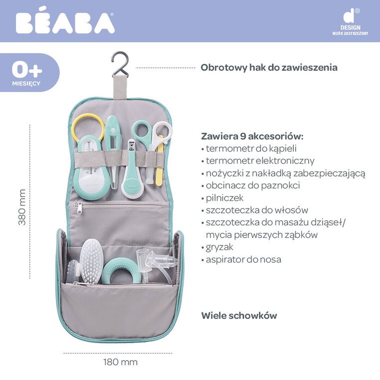 Beaba, Kosmetyczka z 9 akcesoriami do pielęgnacji niemowląt mint