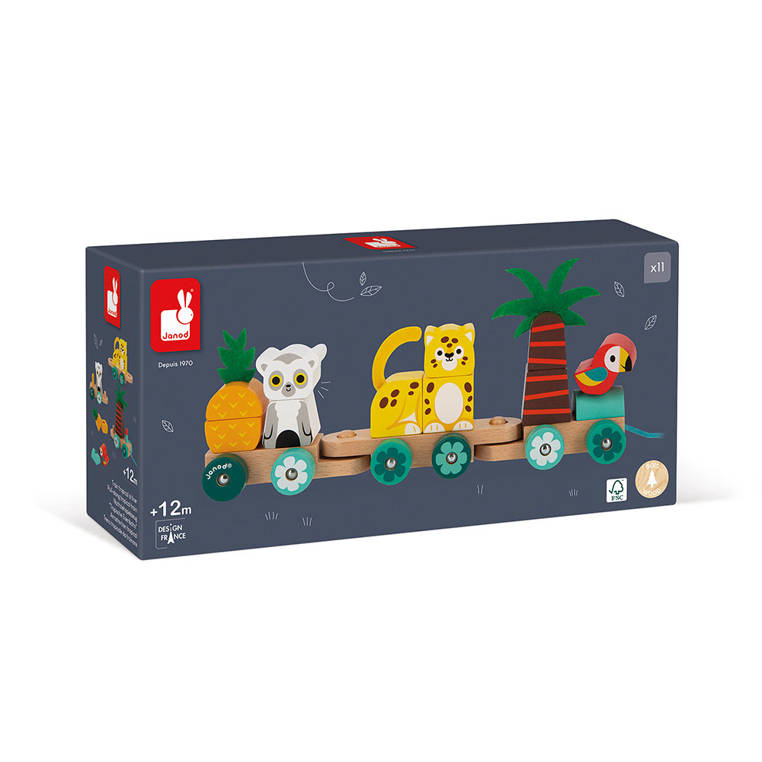 Janod, Pociąg z klockami i zwierzątkami do ciągnięcia Tropik 12m+