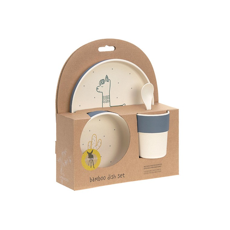 Lassig, Komplet naczyń bambusowych Glama Lama blue