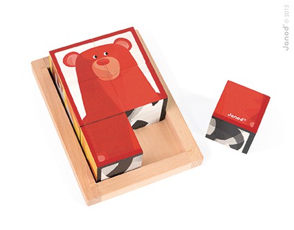 Janod, klocki drewniane 6 elementów puzzle Baby Forest