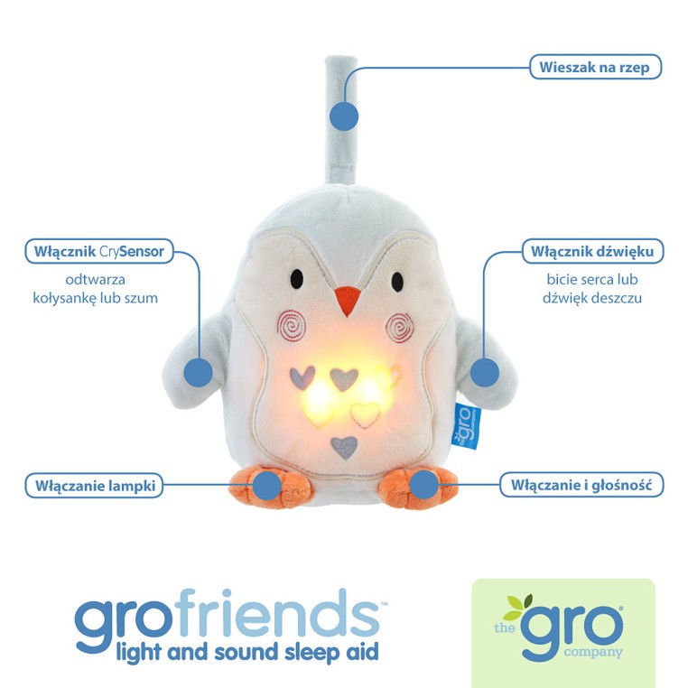 Gro Company, Pingwin Percy Szumiąca Przytulanka z czujnikiem płaczu i lampką nocną