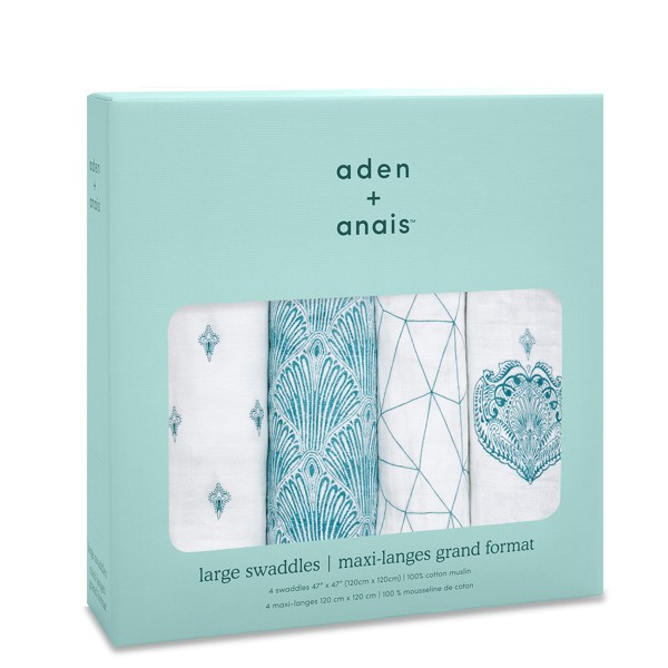 Aden & Anais, Otulacz muślinowy paisley - teal 4szt